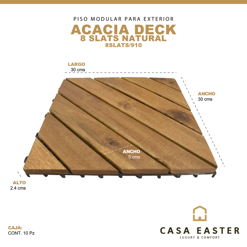 Cargue la imagen en el visor de la galería, Caja de 10 pz-Piso Modular de madera Acacia Color Natural -8SLATS/910 CasaEaster