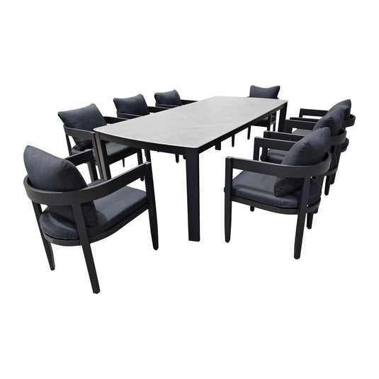 Comedor Alarcon 2.2M + 8 sillas alarcon color negro - GL3AE-ALAR