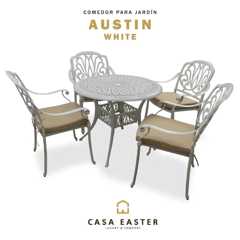 Cargue la imagen en el visor de la galería, AnteComedor para Exterior o Jardin Austin Blanco +4 sillas-S-2110