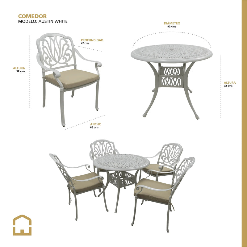 Cargue la imagen en el visor de la galería, AnteComedor para Exterior o Jardin Austin Blanco +4 sillas-S-2110 CasaEaster