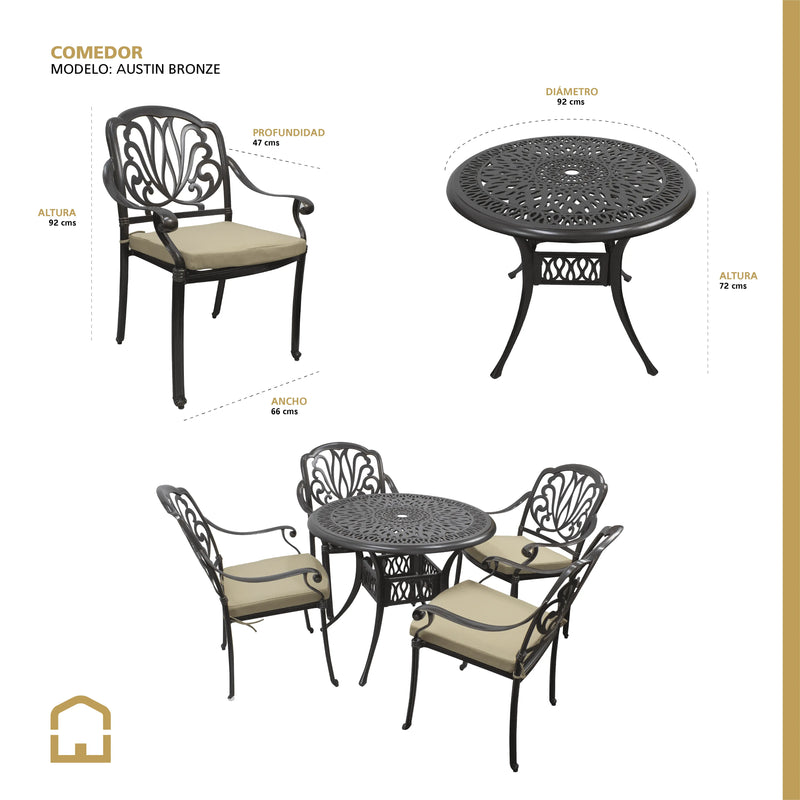 Cargue la imagen en el visor de la galería, AnteComedor para Exterior o Jardin Austin Bronze +4 sillas-S-2111