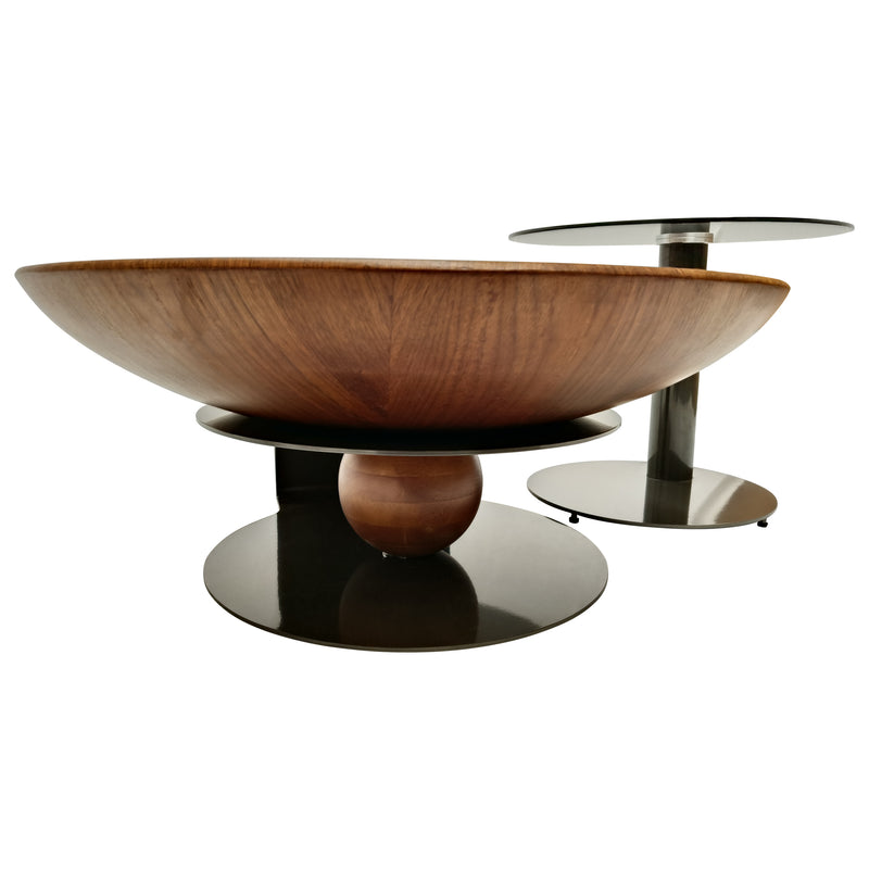 Cargue la imagen en el visor de la galería, Mesa de Centro de interior doble BIWA color Cafe 2 PIEZAS D.80cms, D.50cms - GB08485