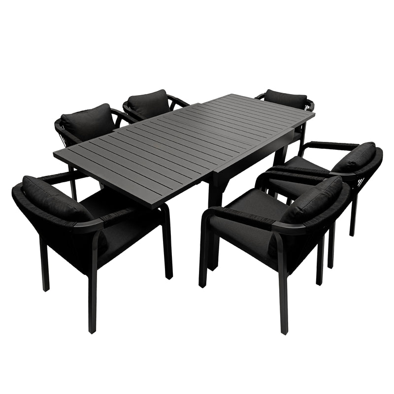 Cargue la imagen en el visor de la galería, Comedor Expandible Baluteli 1.8 M + 6 sillas Ancona color Carbon