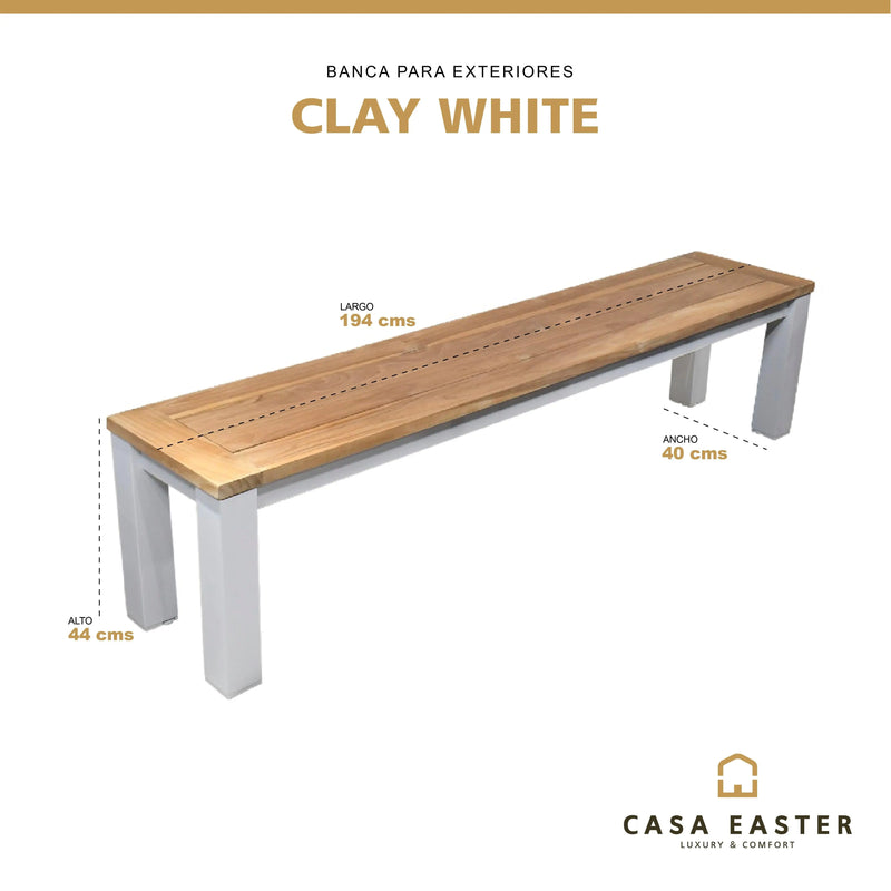 Cargue la imagen en el visor de la galería, Banca Rectangular de Madera Teca Color blanco CLAY-55629-B