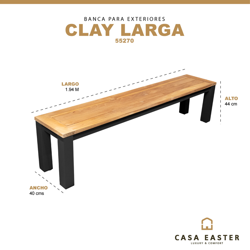Cargue la imagen en el visor de la galería, Banca Rectangular de Madera Teca color Negro CLAY-55270 CasaEaster