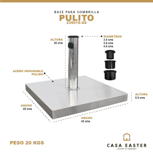 Base para Sombrilla Color Plateado PULITO-23901S-SS CasaEaster