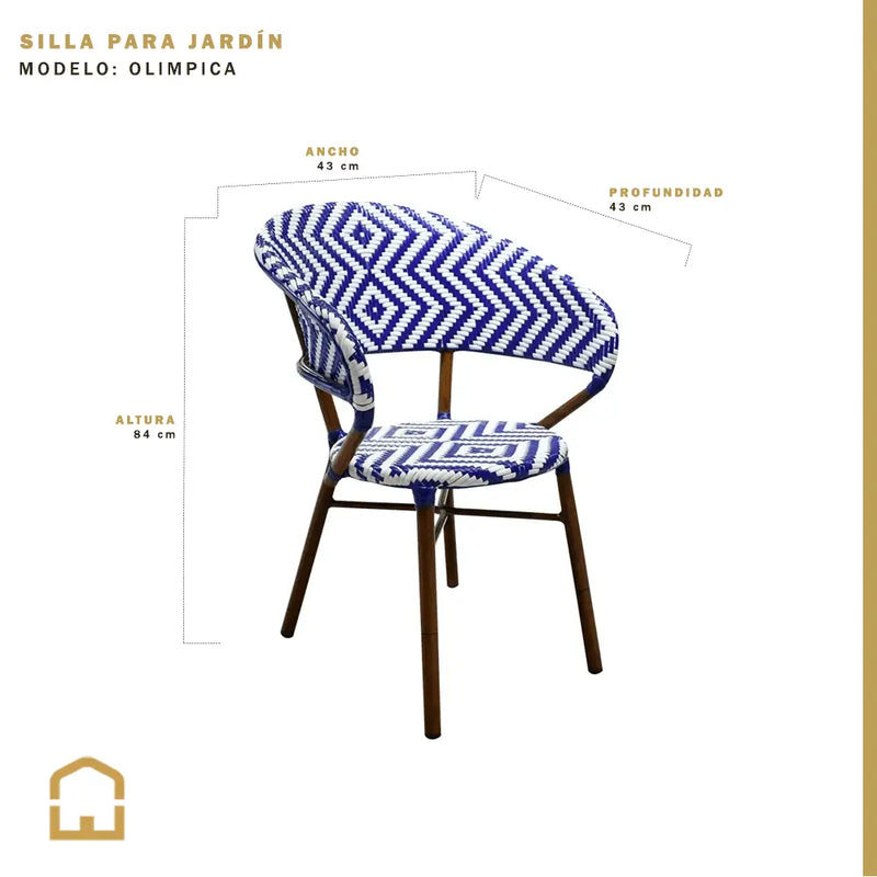 Cargue la imagen en el visor de la galería, Silla de Rattan para exterior e interior Color Azul/Blanco OLIMPIA-OL36