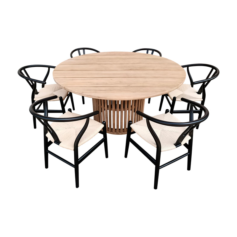 Cargue la imagen en el visor de la galería, Comedor redondo 1.5 M de Madera, Cairns + 6 sillas Wishbone FC10-NN