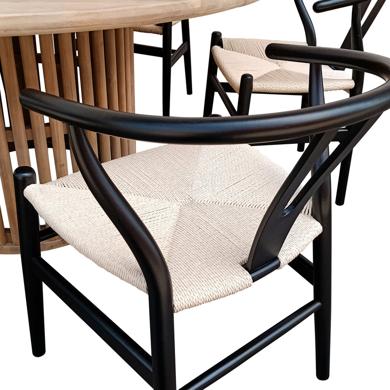 Cargue la imagen en el visor de la galería, Comedor redondo 1.5 M de Madera, Cairns + 6 sillas Wishbone FC10-NN