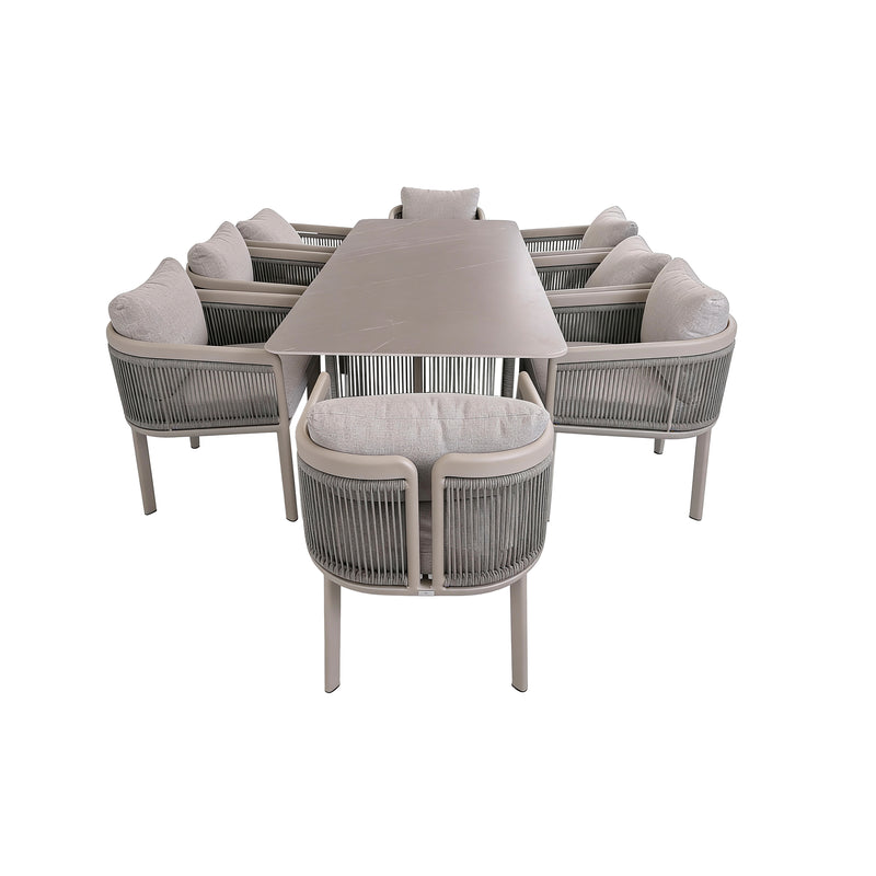 Cargue la imagen en el visor de la galería, Comedor Lara color champagne y gris - GLAE39942312KD-COM