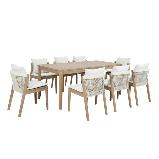 Comedor de madera Nara 2 M + 8 sillas Nara color natural - HUC38391-NAT