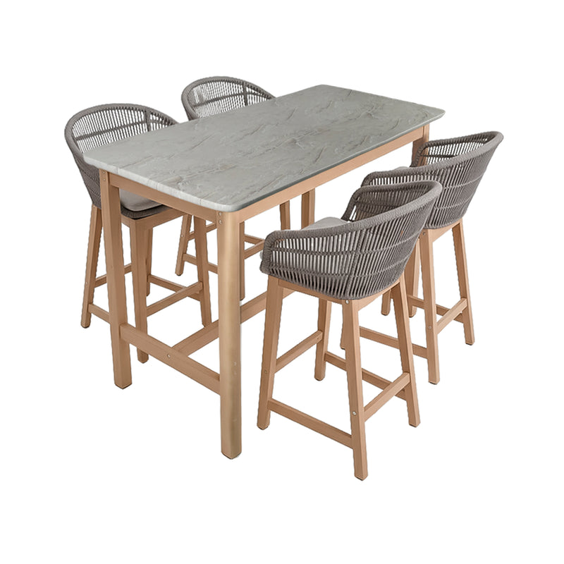 Cargue la imagen en el visor de la galería, Comedor de barra Alto 1.6 M para Exterior o Jardin Rectangular Talara Bar color gris + 4 Sillas Alta Talara color gris