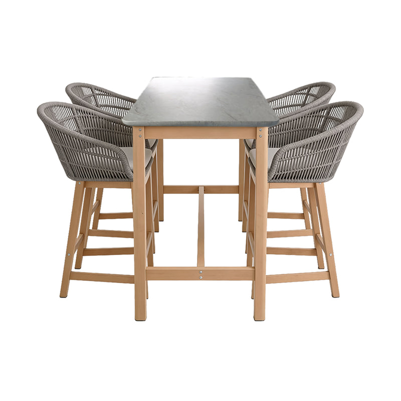 Cargue la imagen en el visor de la galería, Comedor de barra Alto 1.6 M para Exterior o Jardin Rectangular Talara Bar color gris + 4 Sillas Alta Talara color gris