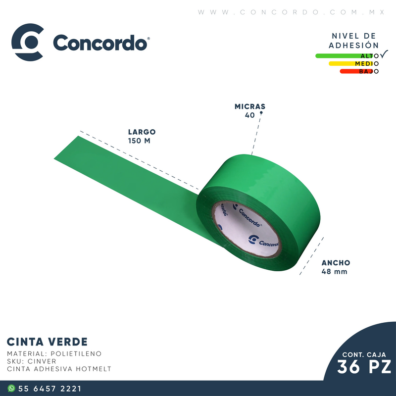 Cargue la imagen en el visor de la galería, Caja De Cinta 150m x 48mm 36pz Color Verde-CINVER Concordo mx