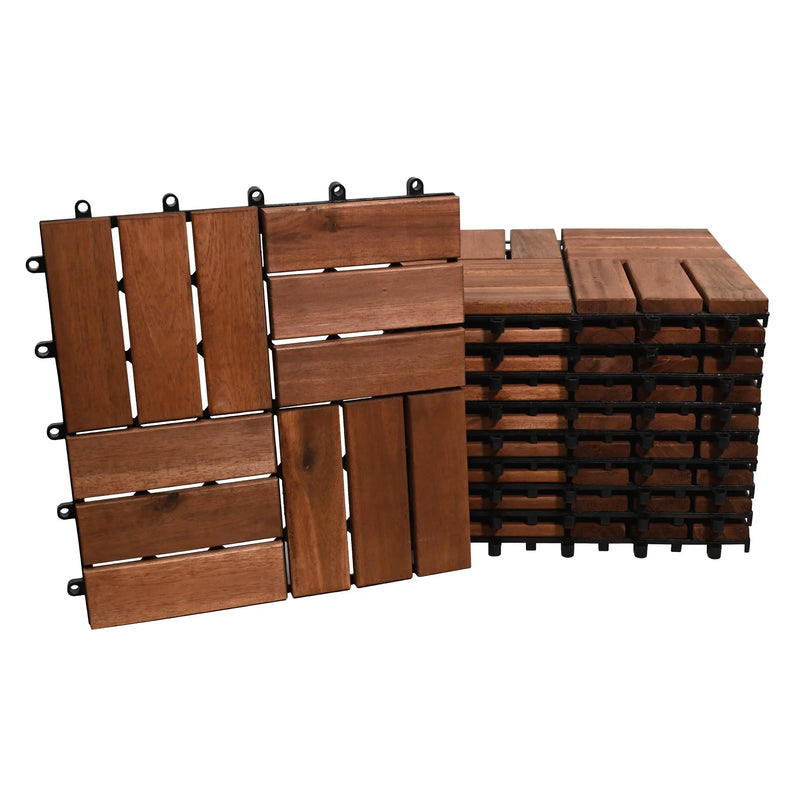 Cargue la imagen en el visor de la galería, Caja de 10 pz-Piso Modular de madera Acacia Color Brown-12slats-866