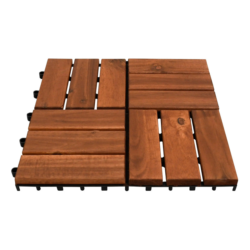 Cargue la imagen en el visor de la galería, Caja de 10 pz-Piso Modular de madera Acacia Color Brown-12slats-866