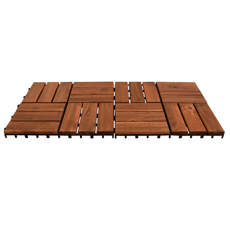 Cargue la imagen en el visor de la galería, Caja de 10 pz-Piso Modular de madera Acacia Color Brown-12slats-866