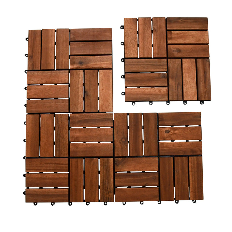 Cargue la imagen en el visor de la galería, Caja de 10 pz-Piso Modular de madera Acacia Color Brown-12slats-866 CasaEaster