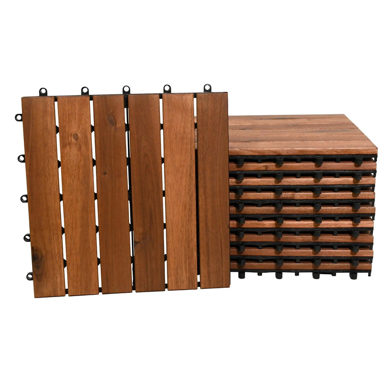 Cargue la imagen en el visor de la galería, Caja de 10 pz-Piso Modular de madera Acacia Color Brown 6slats-866