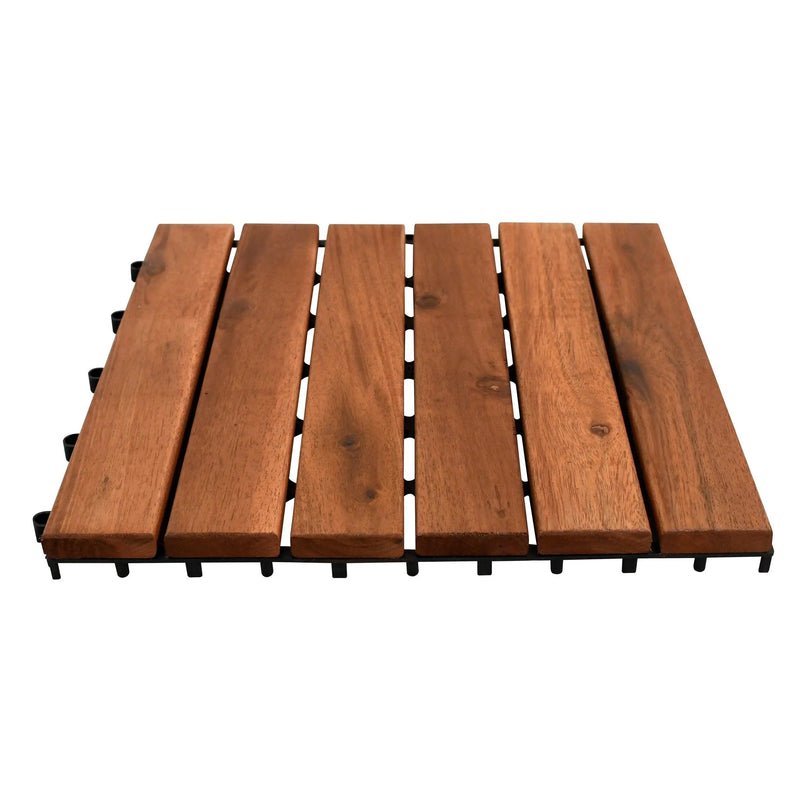 Cargue la imagen en el visor de la galería, Caja de 10 pz-Piso Modular de madera Acacia Color Brown 6slats-866