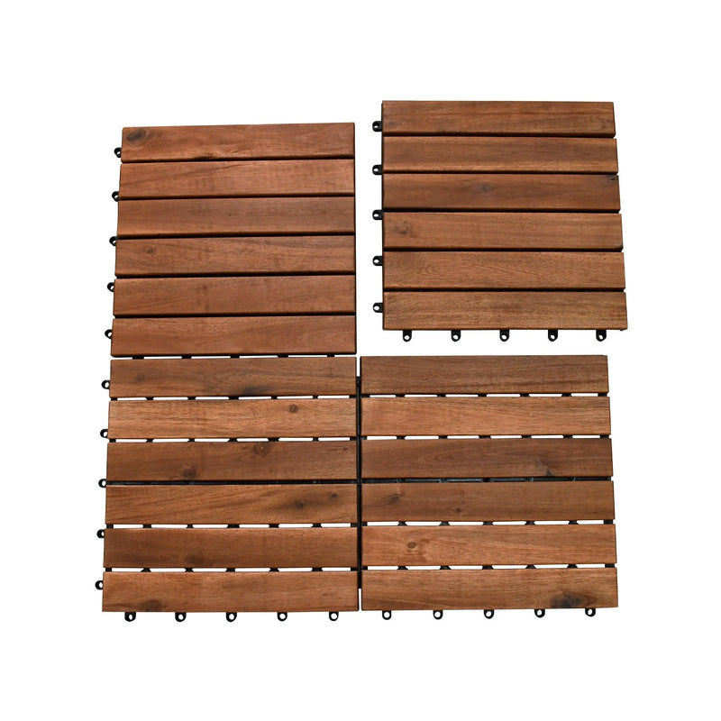 Cargue la imagen en el visor de la galería, Caja de 10 pz-Piso Modular de madera Acacia Color Brown 6slats-866