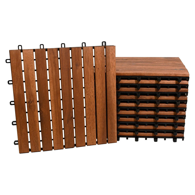 Cargue la imagen en el visor de la galería, Caja de 10 pz-Piso Modular de madera Acacia Color Brown- 9slats/866