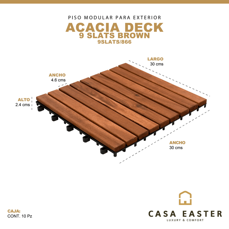 Cargue la imagen en el visor de la galería, Caja de 10 pz-Piso Modular de madera Acacia Color Brown- 9slats/866