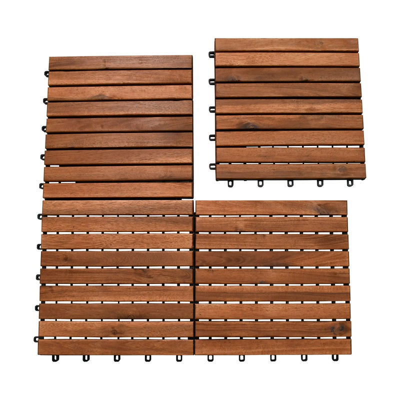 Cargue la imagen en el visor de la galería, Caja de 10 pz-Piso Modular de madera Acacia Color Brown- 9slats/866