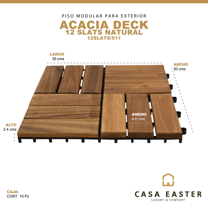 Cargue la imagen en el visor de la galería, Caja de 10 pz-Piso Modular de madera Acacia Color Natural 12 slats/511/910