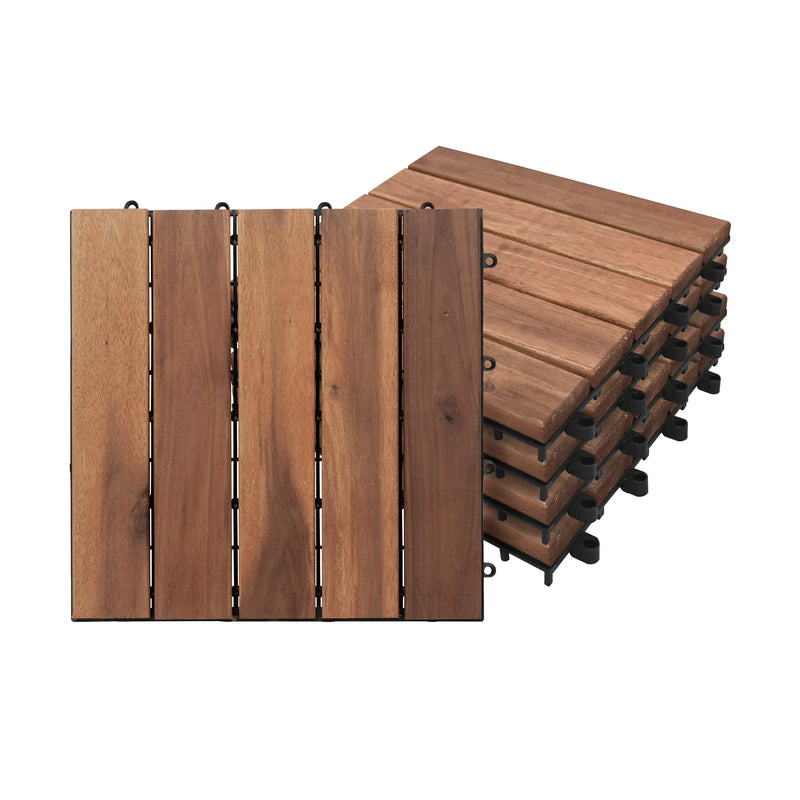 Cargue la imagen en el visor de la galería, Caja de 10 pz-Piso Modular de madera Acacia Color Natural -5slats-910 CasaEaster