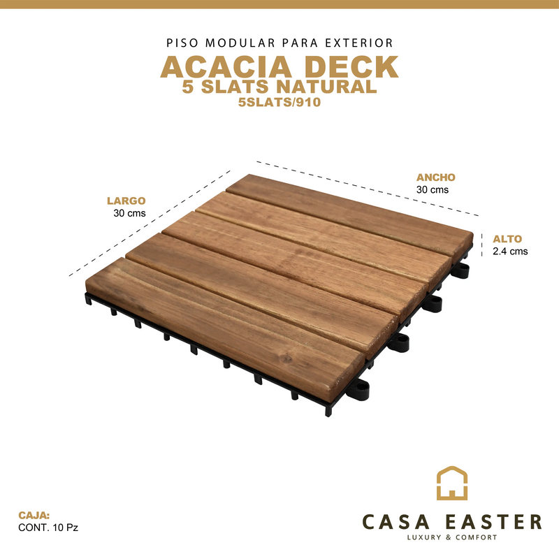 Cargue la imagen en el visor de la galería, Caja de 10 pz-Piso Modular de madera Acacia Color Natural -5slats-910 CasaEaster