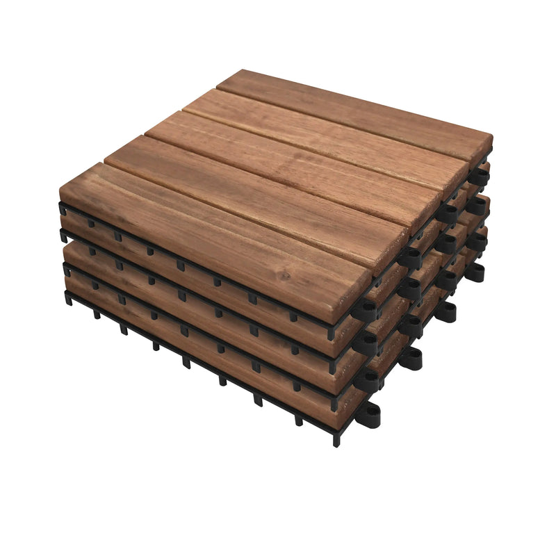 Cargue la imagen en el visor de la galería, Caja de 10 pz-Piso Modular de madera Acacia Color Natural -5slats-910 CasaEaster