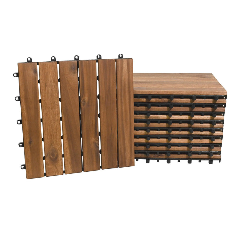 Cargue la imagen en el visor de la galería, Caja de 10 pz-Piso Modular de madera Acacia Color Natural 6slats/511