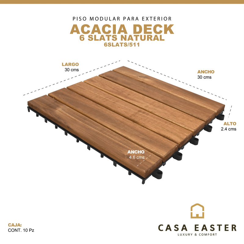 Cargue la imagen en el visor de la galería, Caja de 10 pz-Piso Modular de madera Acacia Color Natural 6slats/511
