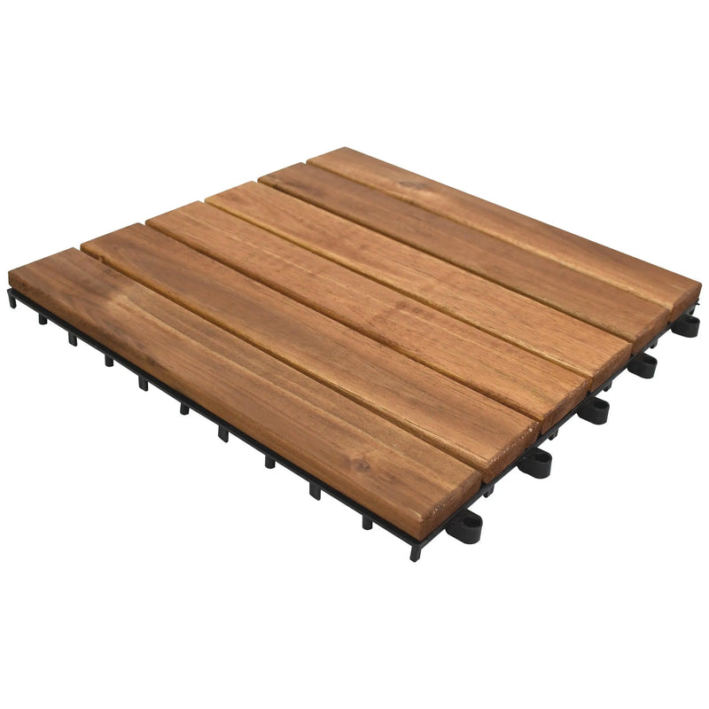 Cargue la imagen en el visor de la galería, Caja de 10 pz-Piso Modular de madera Acacia Color Natural 6slats/511