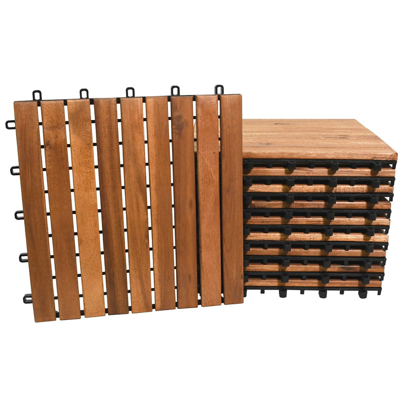Cargue la imagen en el visor de la galería, Caja de 10 pz-Piso Modular de madera Acacia Color Natural 9slats/511