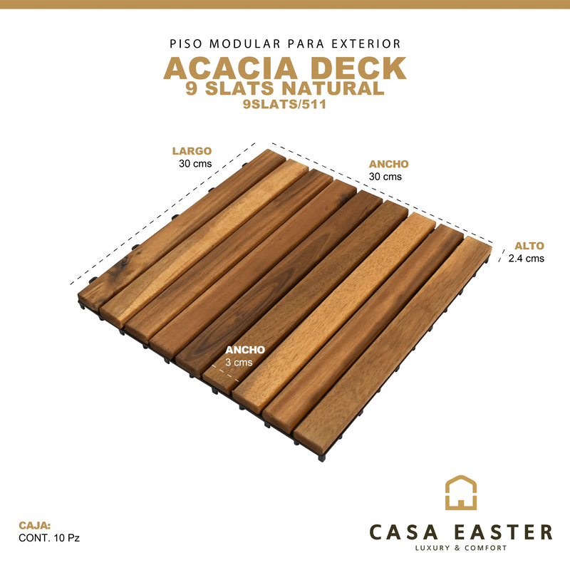 Cargue la imagen en el visor de la galería, Caja de 10 pz-Piso Modular de madera Acacia Color Natural 9slats/511