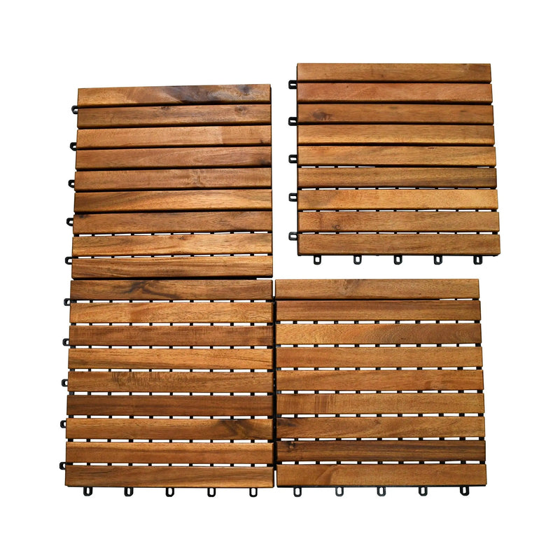 Cargue la imagen en el visor de la galería, Caja de 10 pz-Piso Modular de madera Acacia Color Natural 9slats/511