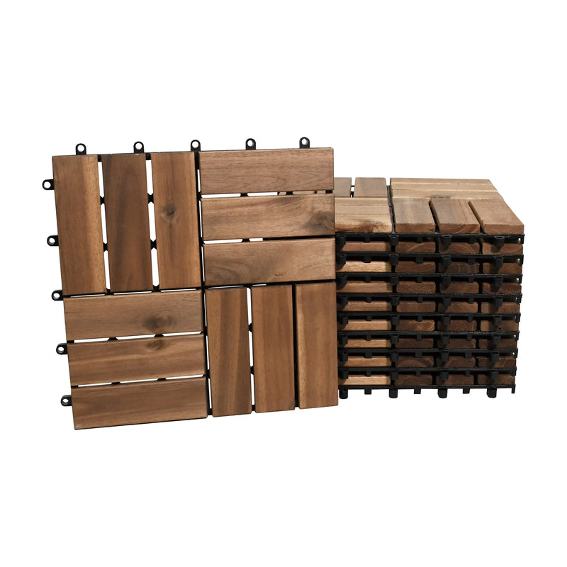 Cargue la imagen en el visor de la galería, Caja de 10 pz-Piso Modular de madera Acacia Color Teca-12slats-810 CasaEaster