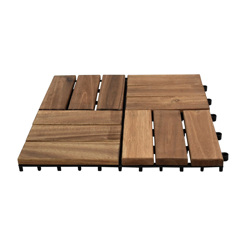 Cargue la imagen en el visor de la galería, Caja de 10 pz-Piso Modular de madera Acacia Color Teca-12slats-810 CasaEaster