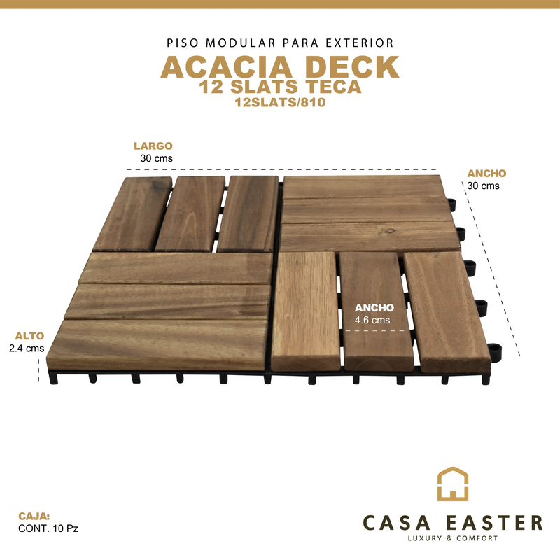 Cargue la imagen en el visor de la galería, Caja de 10 pz-Piso Modular de madera Acacia Color Teca-12slats/810