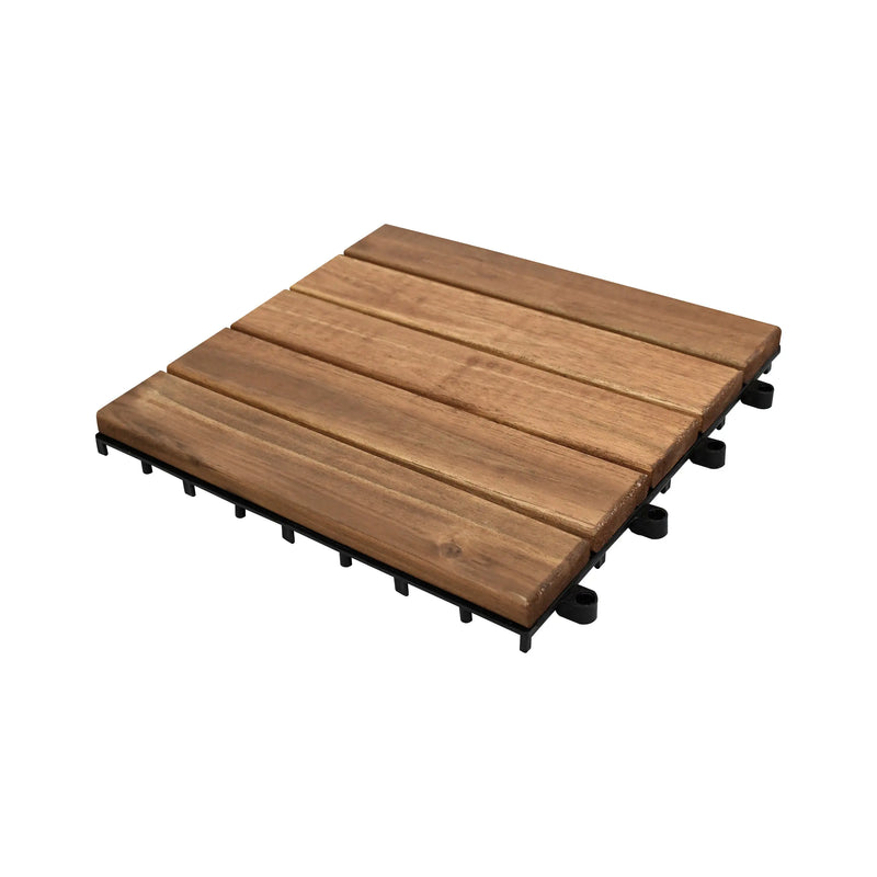Cargue la imagen en el visor de la galería, Caja de 10 pz-Piso Modular de madera Acacia Color Teca-5 slats-810 CasaEaster