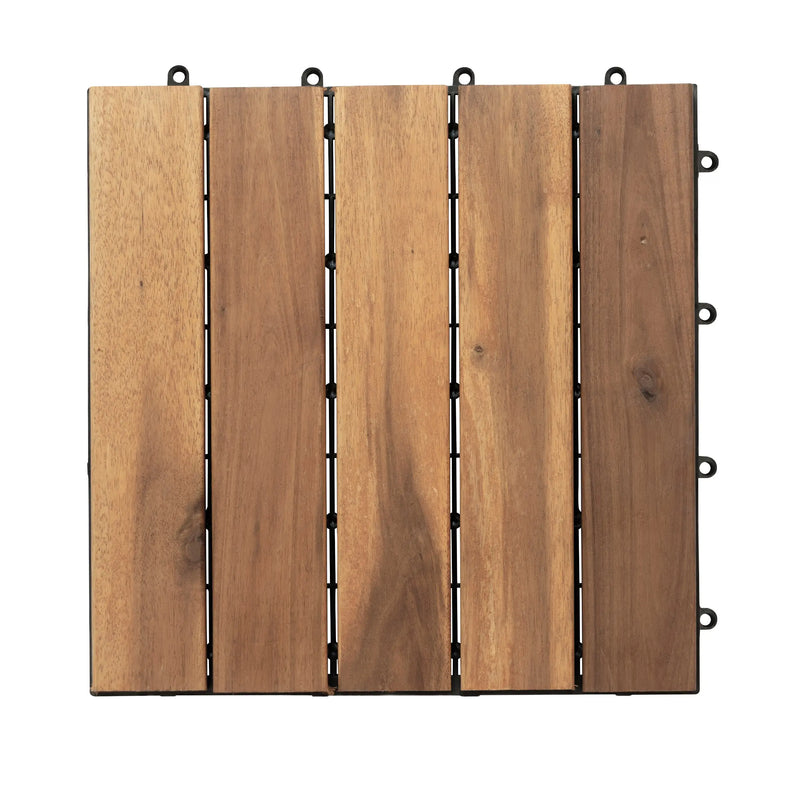Cargue la imagen en el visor de la galería, Caja de 10 pz-Piso Modular de madera Acacia Color Teca-5 slats-810 CasaEaster