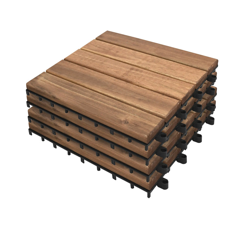Cargue la imagen en el visor de la galería, Caja de 10 pz-Piso Modular de madera Acacia Color Teca-5 slats-810 CasaEaster