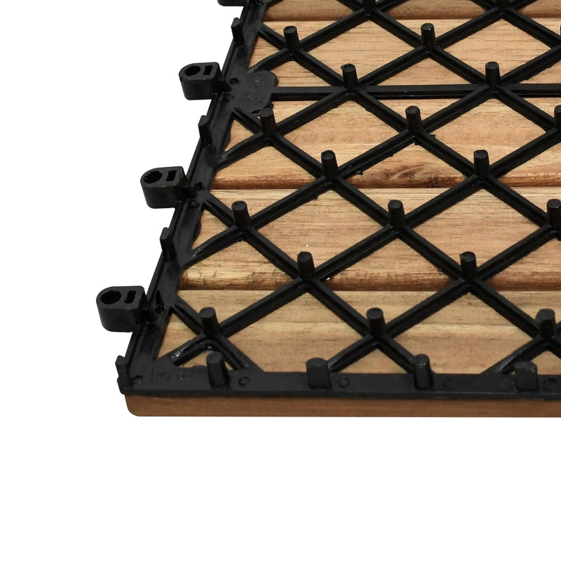 Cargue la imagen en el visor de la galería, Caja de 10 pz-Piso Modular de madera Acacia Color Teca-5 slats-810 CasaEaster