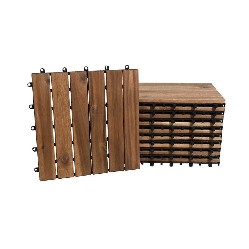 Cargue la imagen en el visor de la galería, Caja de 10 pz-Piso Modular de madera Acacia Color Teca-6slats-810 CasaEaster