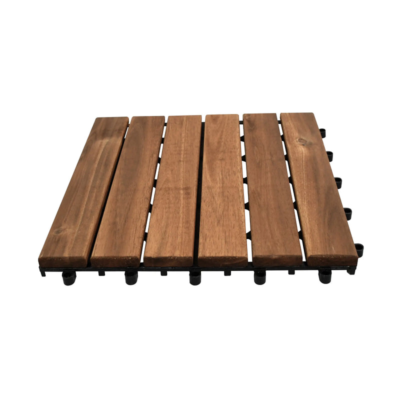 Cargue la imagen en el visor de la galería, Caja de 10 pz-Piso Modular de madera Acacia Color Teca-6slats-810 CasaEaster
