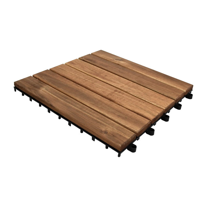 Cargue la imagen en el visor de la galería, Caja de 10 pz-Piso Modular de madera Acacia Color Teca-6slats-810 CasaEaster