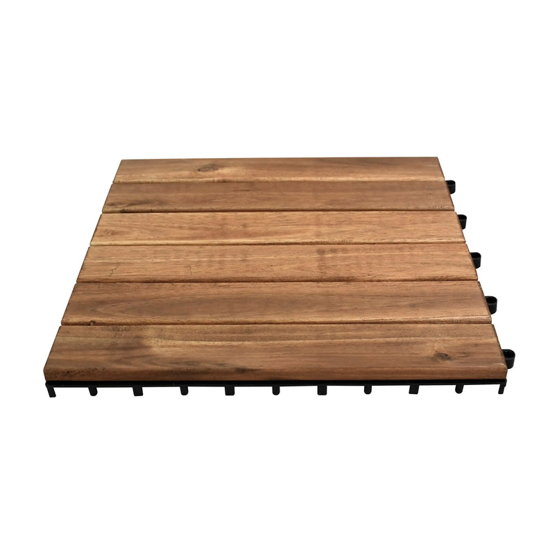 Cargue la imagen en el visor de la galería, Caja de 10 pz-Piso Modular de madera Acacia Color Teca-6slats-810 CasaEaster