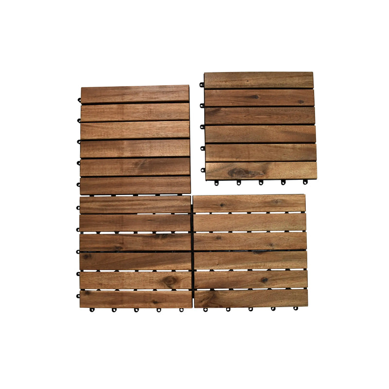 Cargue la imagen en el visor de la galería, Caja de 10 pz-Piso Modular de madera Acacia Color Teca-6slats-810 CasaEaster